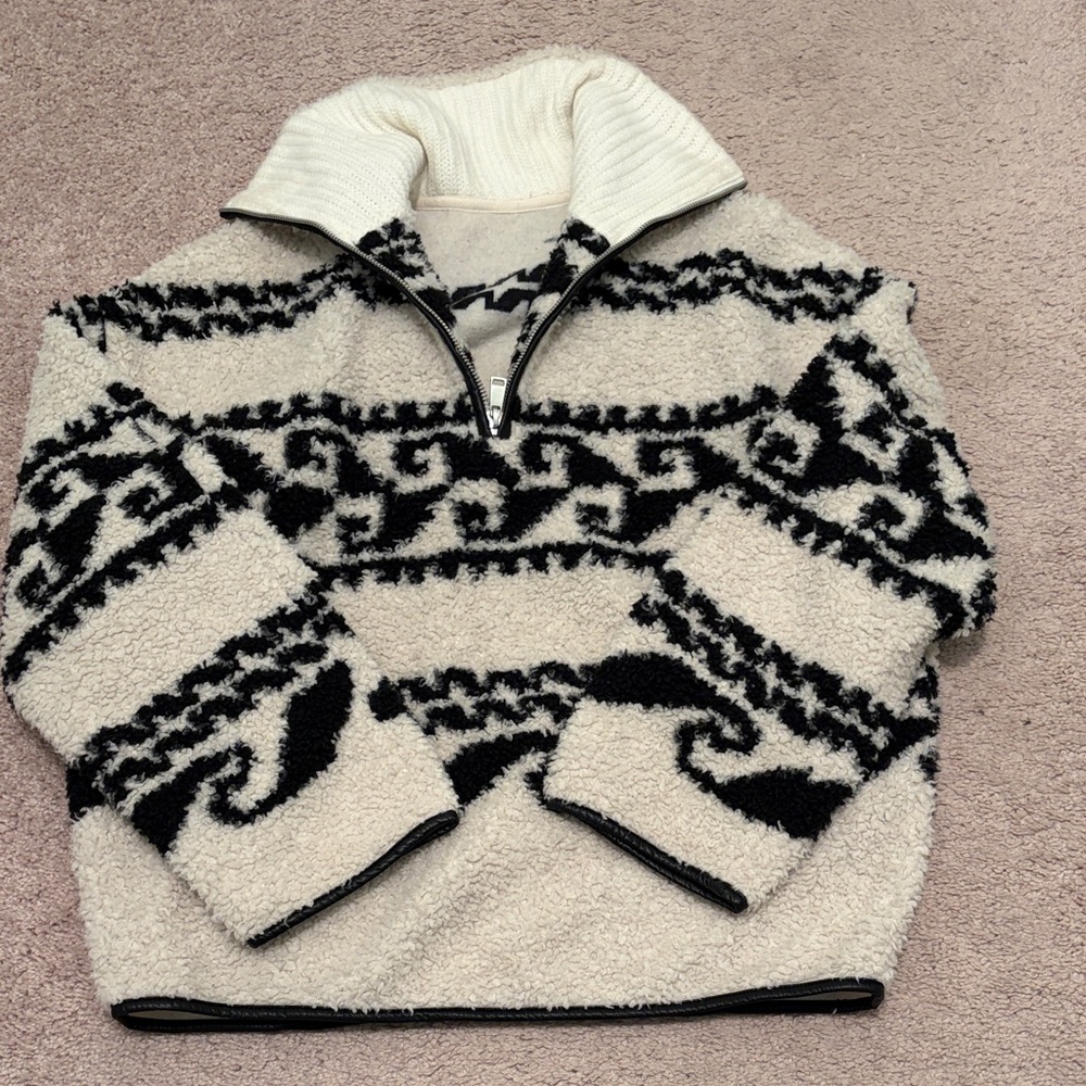 Cozy Black & Cream Sherpa Half-Zip Pullover